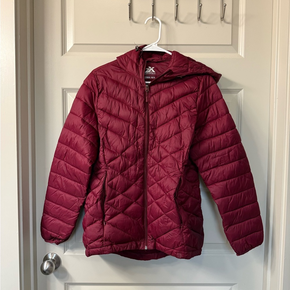 Women's Quilted Hooded Puffer Jacket - Burgundy